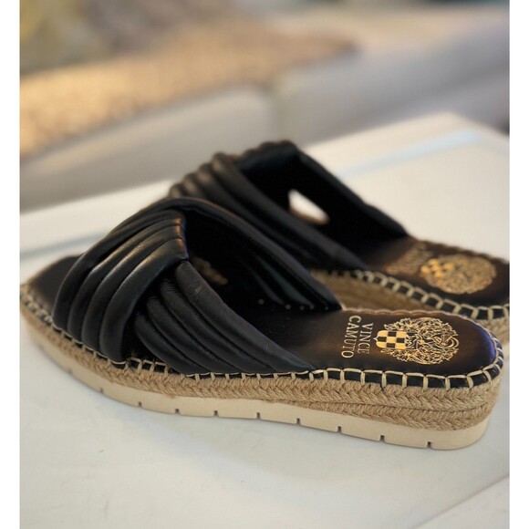 Vince Camuto Espadrille Slides Sz 6 Padded Black Sandals Summer Comfort Casual - Picture 3 of 11